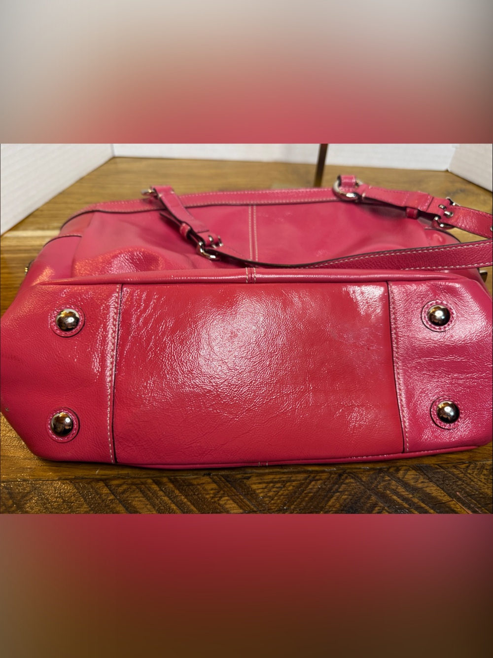 🩷Coach F13761 Hot Pink Patent Leather Tote Bag🩷 with Charm 🔥COA included - Picture 12 of 16
